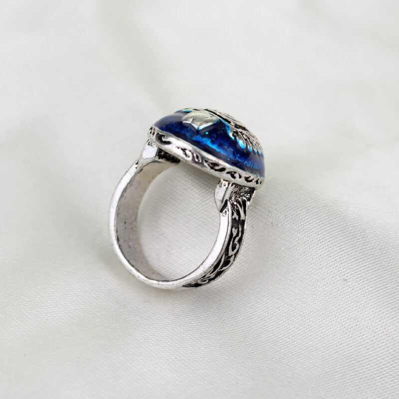 The Vampire Diaries Charm Rings For Women Men Vintage Damon Stefan Blue Stone Finger Rings Movie Cosplay Jewelry Family Gifts