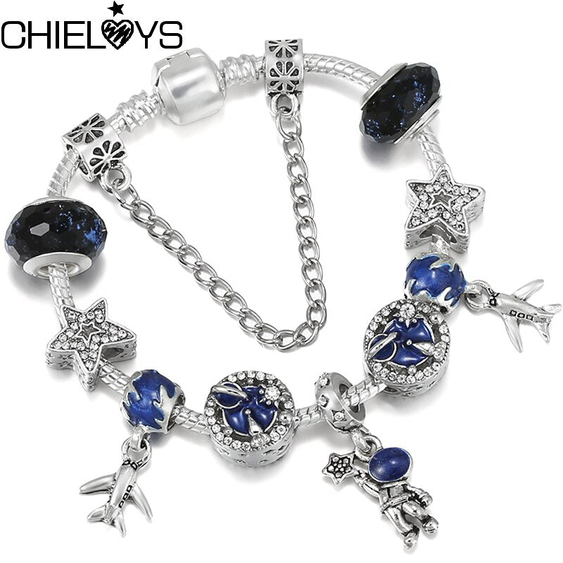 The Vast Sky Series Star Beads Charm Bracelet With Airplane Astronaut Pendant DIY Beads Bracelets For Women Men Jewelry Gift