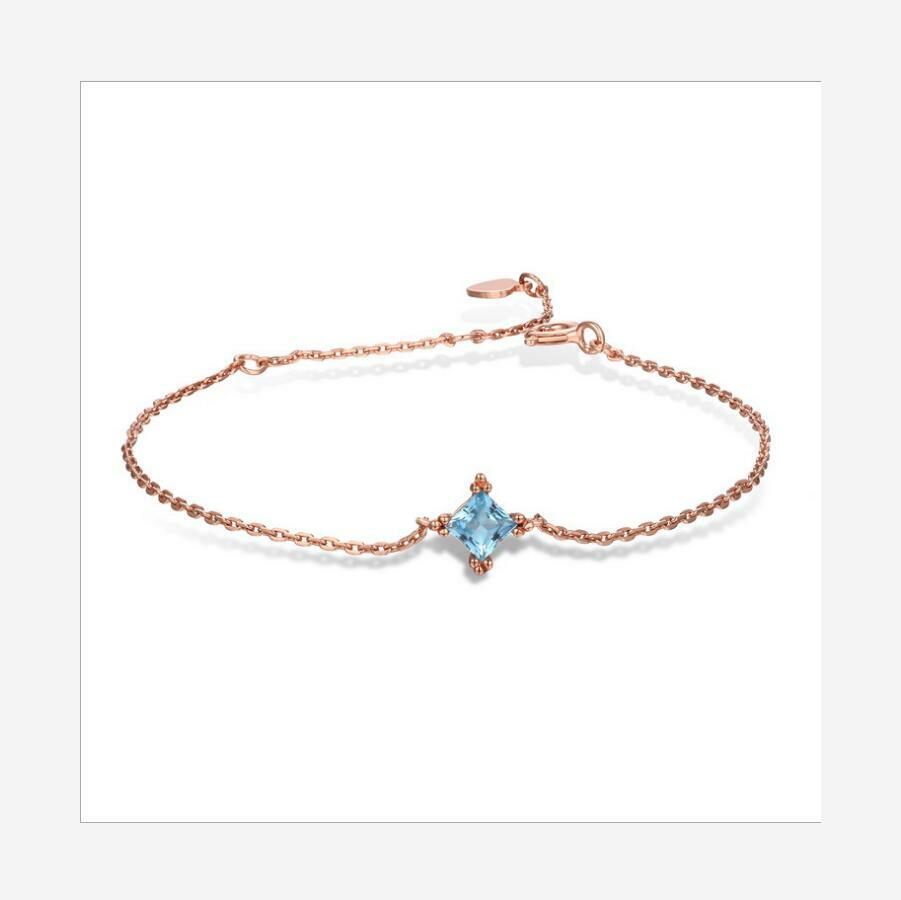 The new 925 sterling silver natural Swiss blue topaz stone hibiscus stone square bracelet female adjustable. J088