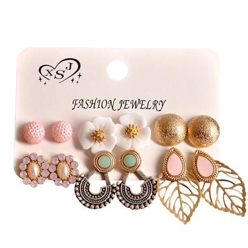 The new fashion gorgeous women's jewelry girl birthd party pearl earrings mixed with 6 pairs /set luxury earrings for shipping