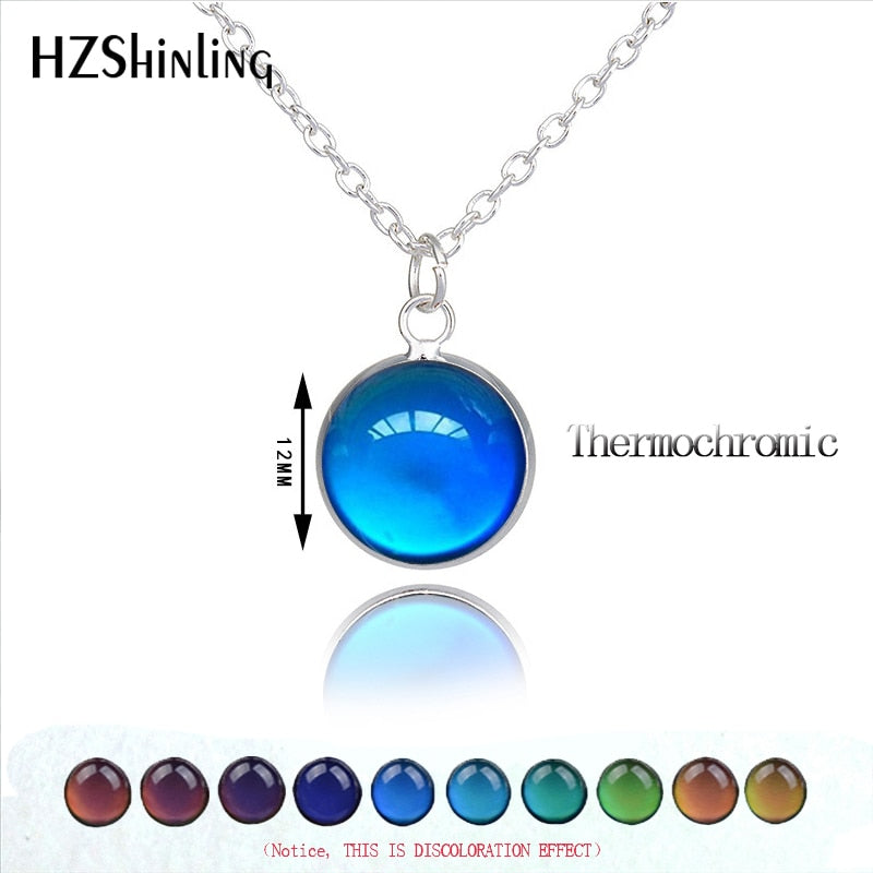 Thermochromic mood Tracker Stainless Steel Necklace Temperature Discoloration Glass Cabochon Necklace Jewelry