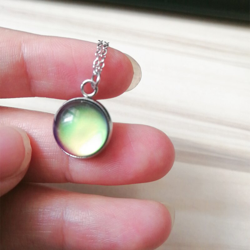 Thermochromic mood Tracker Stainless Steel Necklace Temperature Discoloration Glass Cabochon Necklace Jewelry