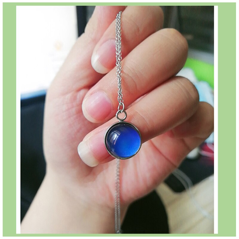 Thermochromic mood Tracker Stainless Steel Necklace Temperature Discoloration Glass Cabochon Necklace Jewelry