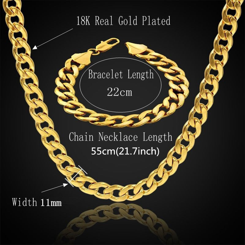 Thick Gold Chain Set Wholesale Gold Color Men Jewelry Necklace Bracelet Dubai Jewelry Sets , Mens Stainless Steel Chains