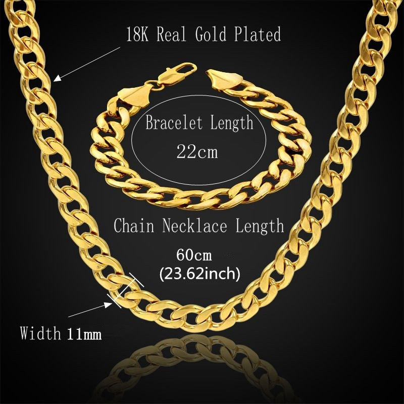 Thick Gold Chain Set Wholesale Gold Color Men Jewelry Necklace Bracelet Dubai Jewelry Sets , Mens Stainless Steel Chains