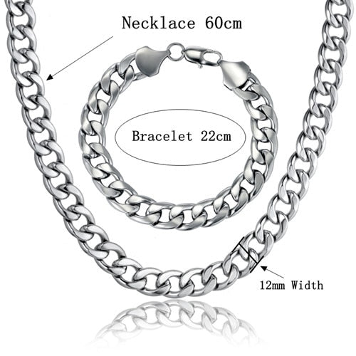 Thick Gold Chain Set Wholesale Gold Color Men Jewelry Necklace Bracelet Dubai Jewelry Sets , Mens Stainless Steel Chains
