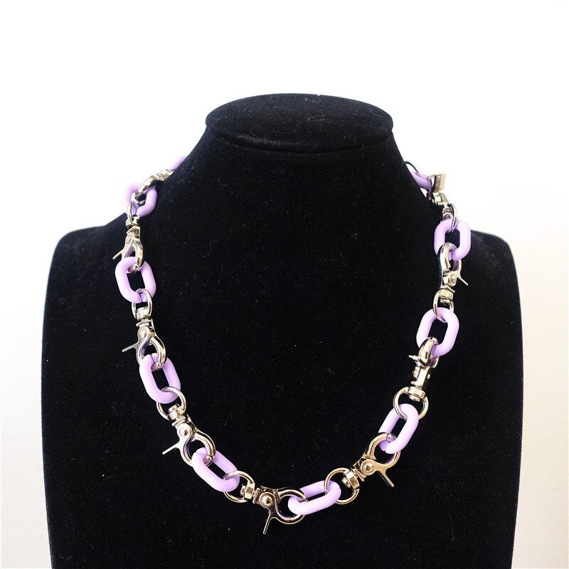Thick Necklace Chain Choker Cuban Curb 14mm White Purple Pink Colorful Acrylic Mens Womans Jewellery Super Thick