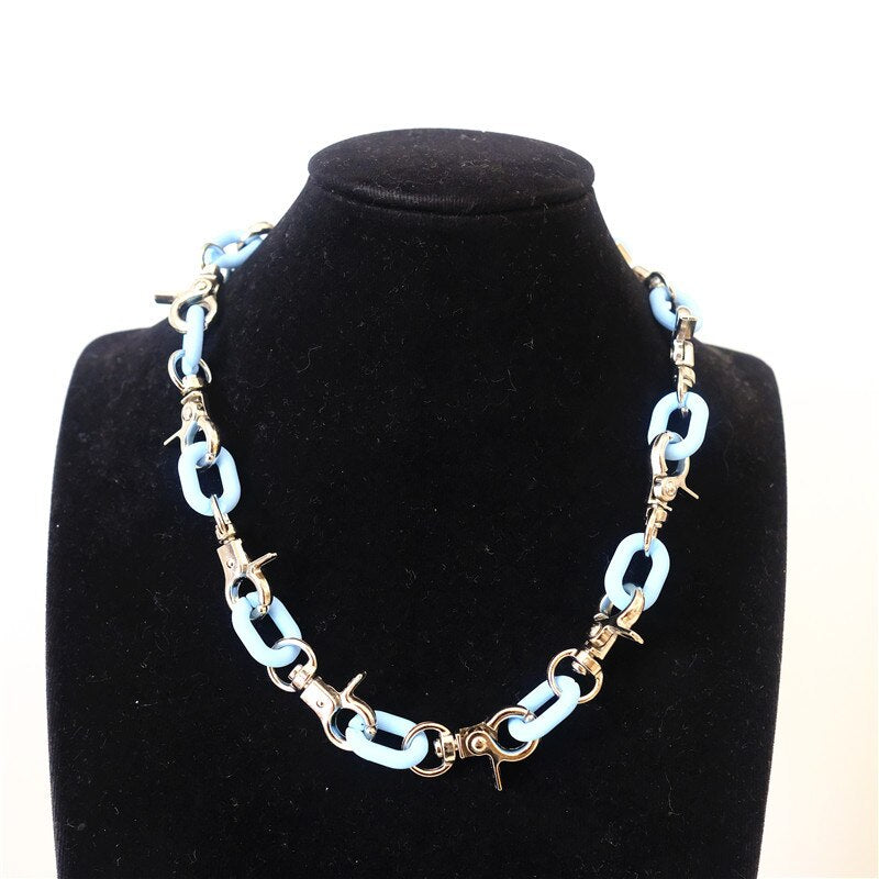 Thick Necklace Chain Choker Cuban Curb 14mm White Purple Pink Colorful Acrylic Mens Womans Jewellery Super Thick