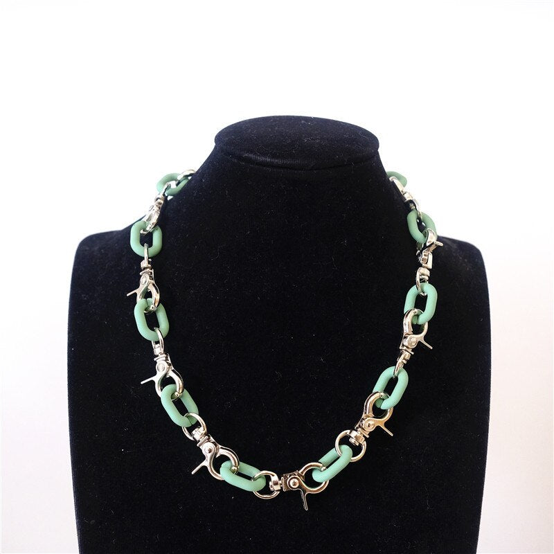 Thick Necklace Chain Choker Cuban Curb 14mm White Purple Pink Colorful Acrylic Mens Womans Jewellery Super Thick