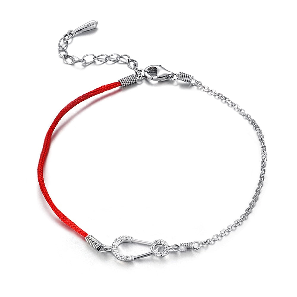 Thin Red Thread Strings Bracelet Silver 925 Lucky Bracelets For Women Crystal Brooch Pin Chain Link Bracelet Jewelry W3 BA033