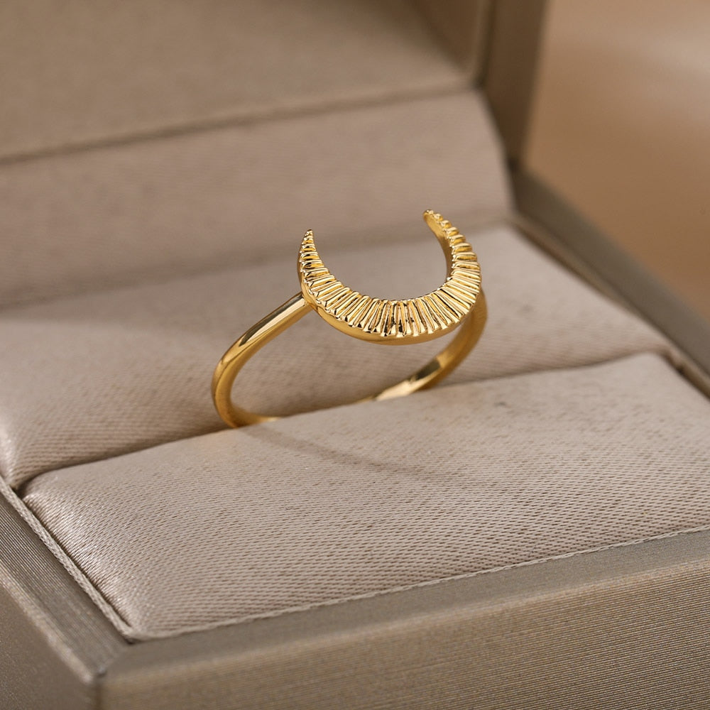 Thread Moon Rings For Women Stainless Steel Vintage Finger Ring Female Male Wedding Engagement Aesthetic Jewelry anillos mujer