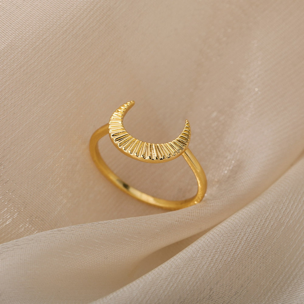 Thread Moon Rings For Women Stainless Steel Vintage Finger Ring Female Male Wedding Engagement Aesthetic Jewelry anillos mujer