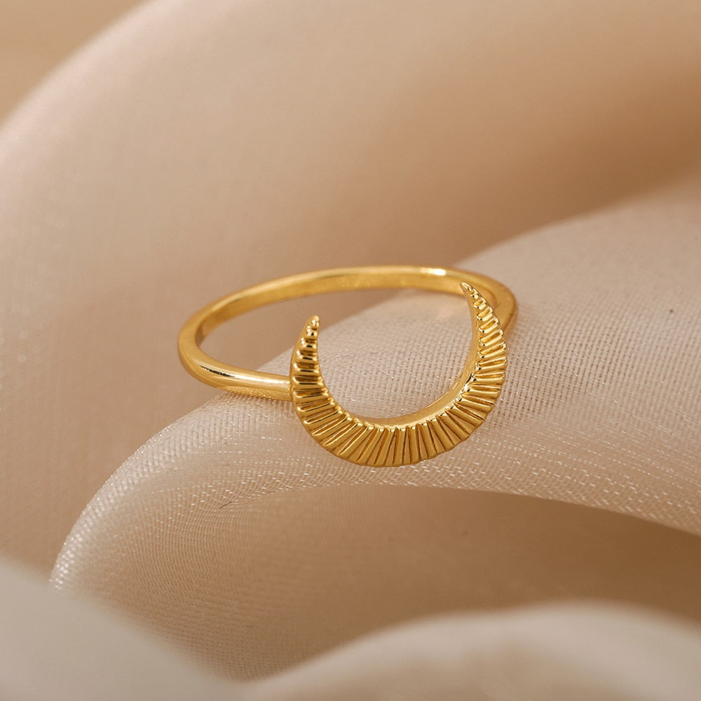 Thread Moon Rings For Women Stainless Steel Vintage Finger Ring Female Male Wedding Engagement Aesthetic Jewelry anillos mujer