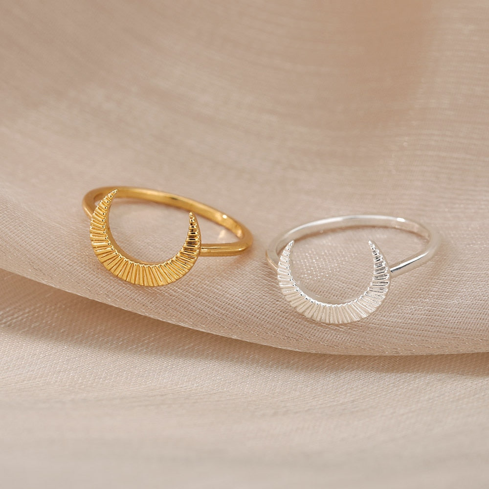 Thread Moon Rings For Women Stainless Steel Vintage Finger Ring Female Male Wedding Engagement Aesthetic Jewelry anillos mujer