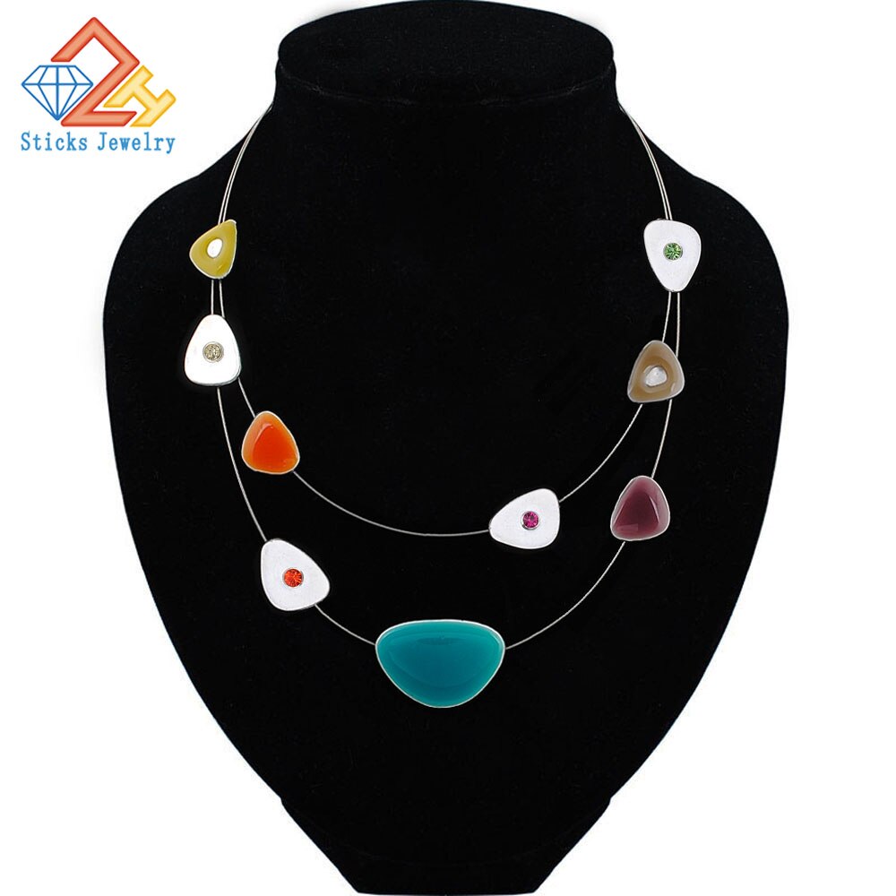 Thread Trendy Necklace Zinc Alloy Rope Charm Necklace Pendant Mixed Color Enamel Jewelry for Women