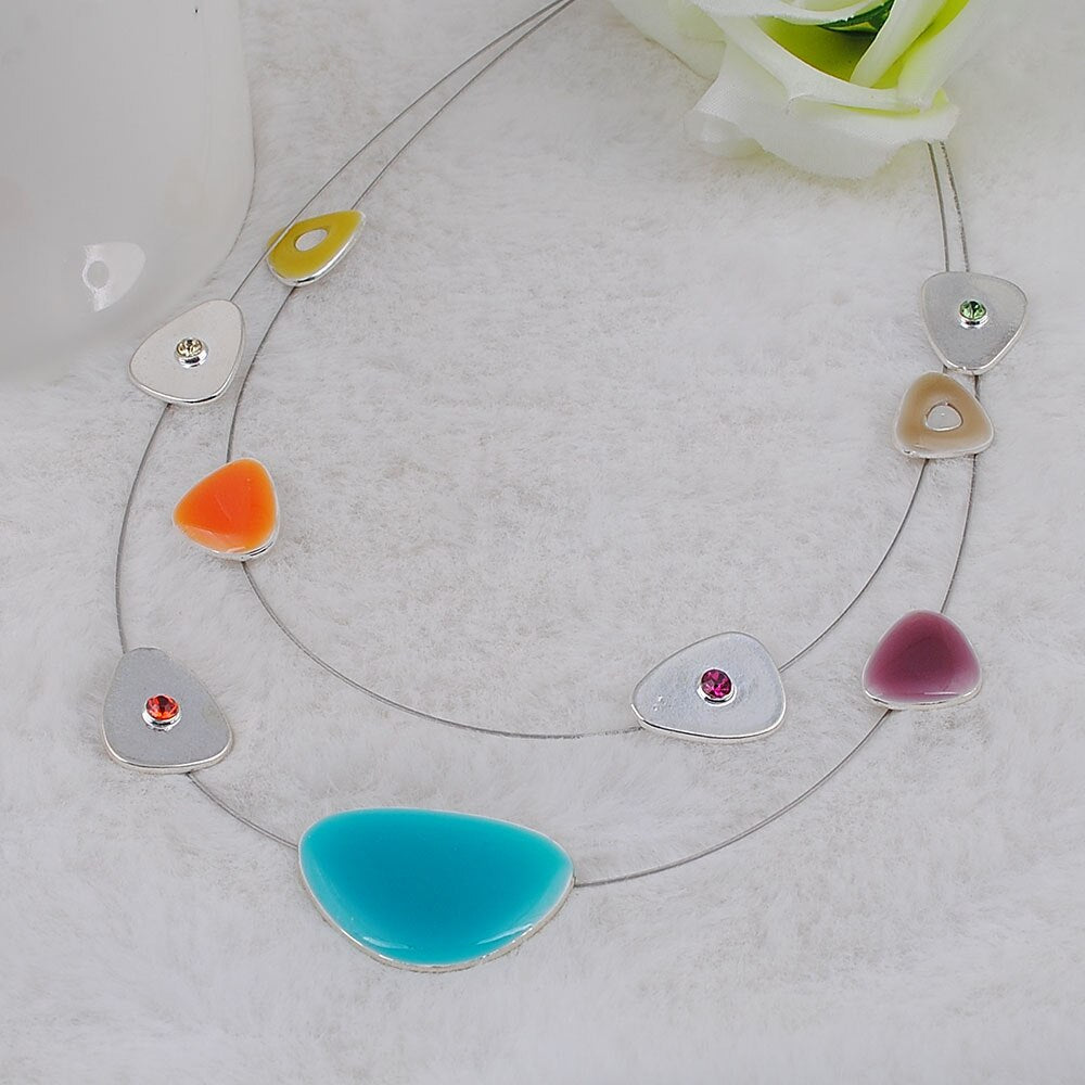 Thread Trendy Necklace Zinc Alloy Rope Charm Necklace Pendant Mixed Color Enamel Jewelry for Women