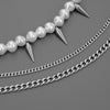 Three Layer Punk Rivet Pearl Beaded Choker Necklace Jewelry Men's Choker Necklace
