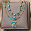 Three Layer Sun Pendant Necklace for Women Lucky Stainless Steel Evil Eye Necklace Wedding Aesthetic Boho Jewelry collares mujer