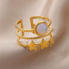 Three Layers Star Opal Rings for Women Open Adjustable Stainless Steel Ring 2023 Trend Wedding Aesthetic Jewelry anillos mujer