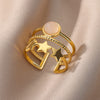 Three Layers Star Opal Rings for Women Open Adjustable Stainless Steel Ring 2023 Trend Wedding Aesthetic Jewelry anillos mujer