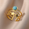 Three Layers Star Opal Rings for Women Open Adjustable Stainless Steel Ring 2023 Trend Wedding Aesthetic Jewelry anillos mujer