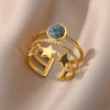 Three Layers Star Opal Rings for Women Open Adjustable Stainless Steel Ring 2023 Trend Wedding Aesthetic Jewelry anillos mujer