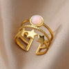 Three Layers Star Opal Rings for Women Open Adjustable Stainless Steel Ring 2023 Trend Wedding Aesthetic Jewelry anillos mujer