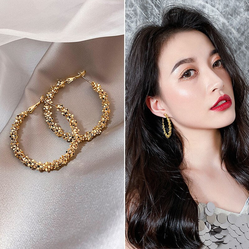 Three-ring Hoop Earrings For Women Modern Gold Color Circle Earring 2023 Trendy Korean Jewelry boucle oreille femme