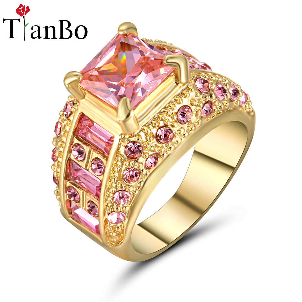 2020 Beautiful Square Green / Pink CZ Zircon Cutting Ring Black / Gold / Silver Color Women Ring Fashion Jewelry Size 7