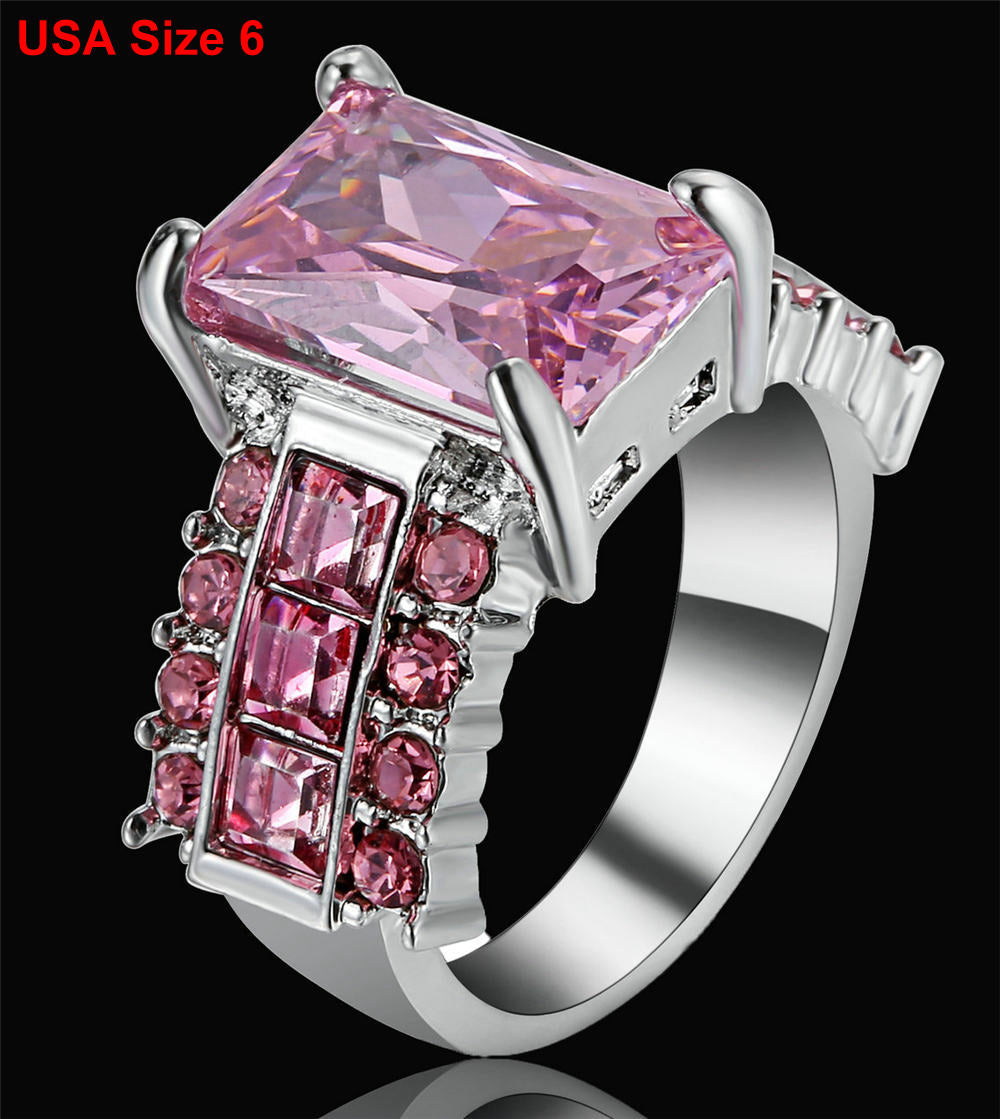 Luxury Wedding black pink Stone Rings with Big Square Zircon Silver Black Color Ring Large Design Jewelry Women Gift