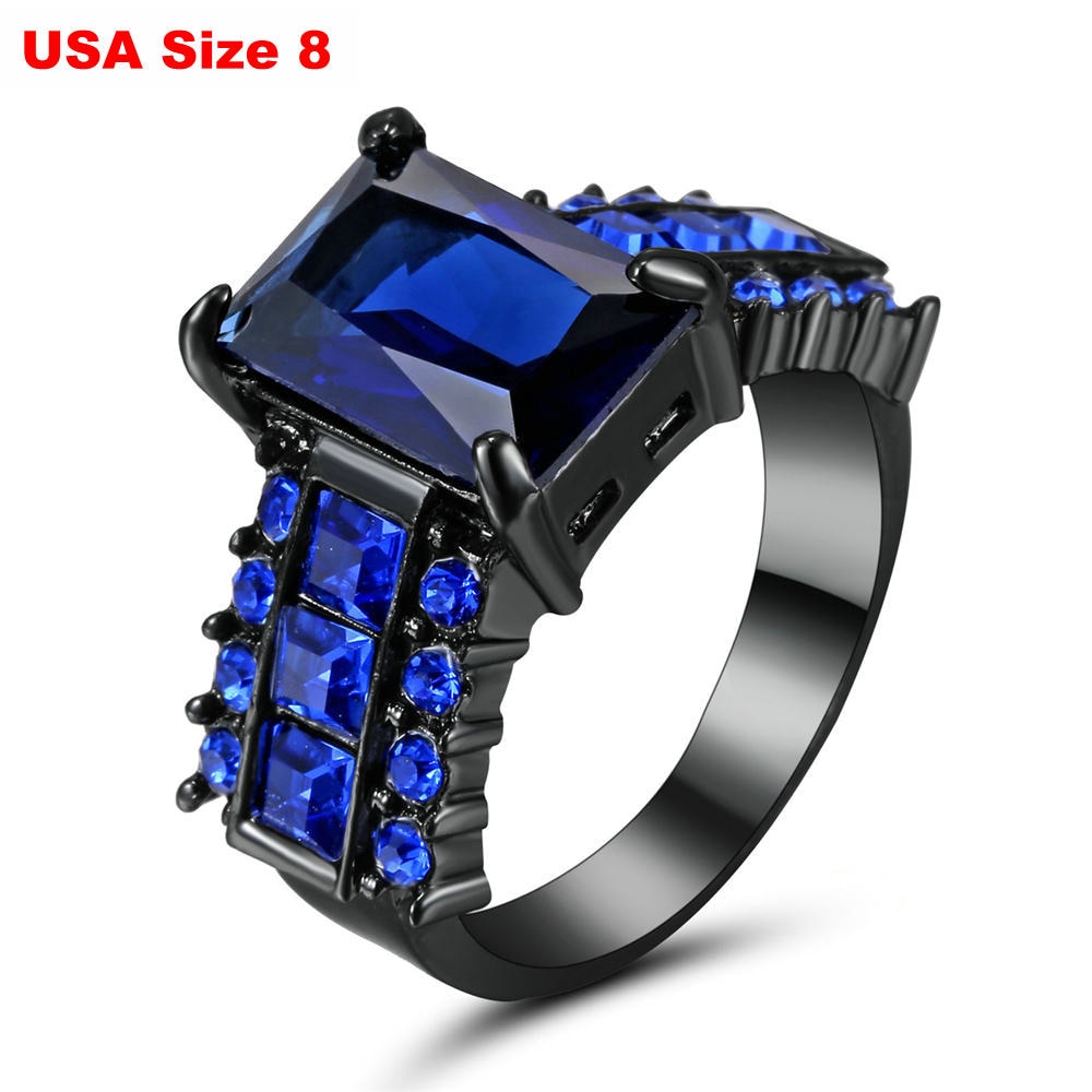 Luxury Wedding black pink Stone Rings with Big Square Zircon Silver Black Color Ring Large Design Jewelry Women Gift