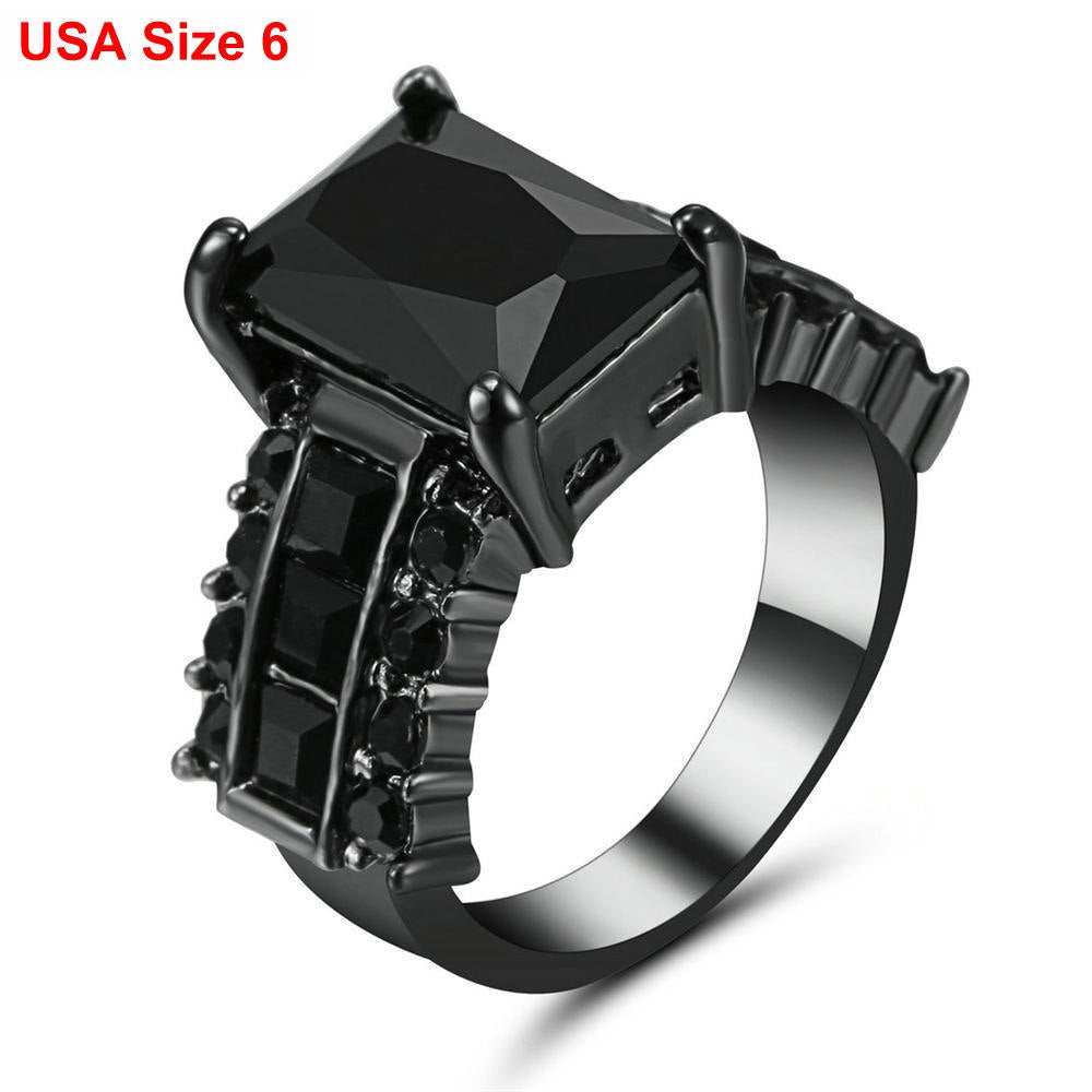 Luxury Wedding black pink Stone Rings with Big Square Zircon Silver Black Color Ring Large Design Jewelry Women Gift