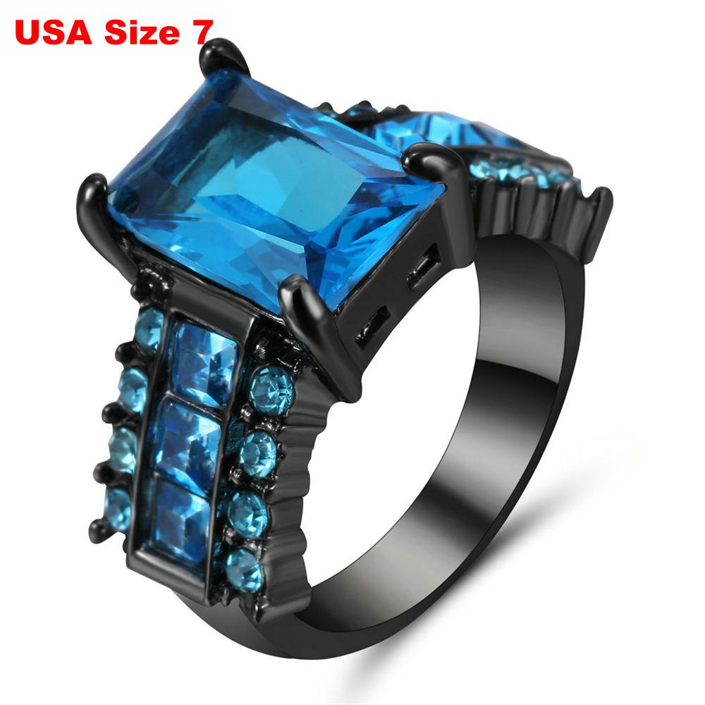 Luxury Wedding black pink Stone Rings with Big Square Zircon Silver Black Color Ring Large Design Jewelry Women Gift