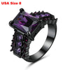 Luxury Wedding black pink Stone Rings with Big Square Zircon Silver Black Color Ring Large Design Jewelry Women Gift