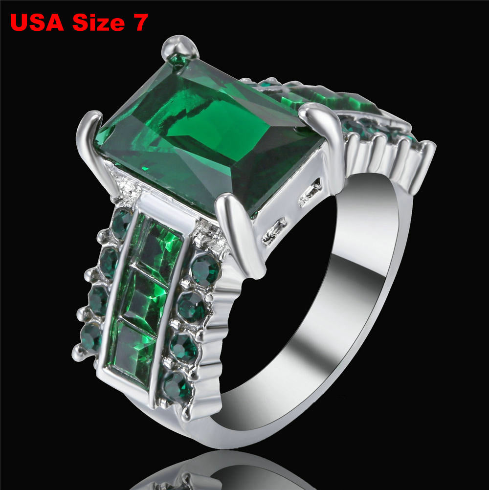 Luxury Wedding black pink Stone Rings with Big Square Zircon Silver Black Color Ring Large Design Jewelry Women Gift