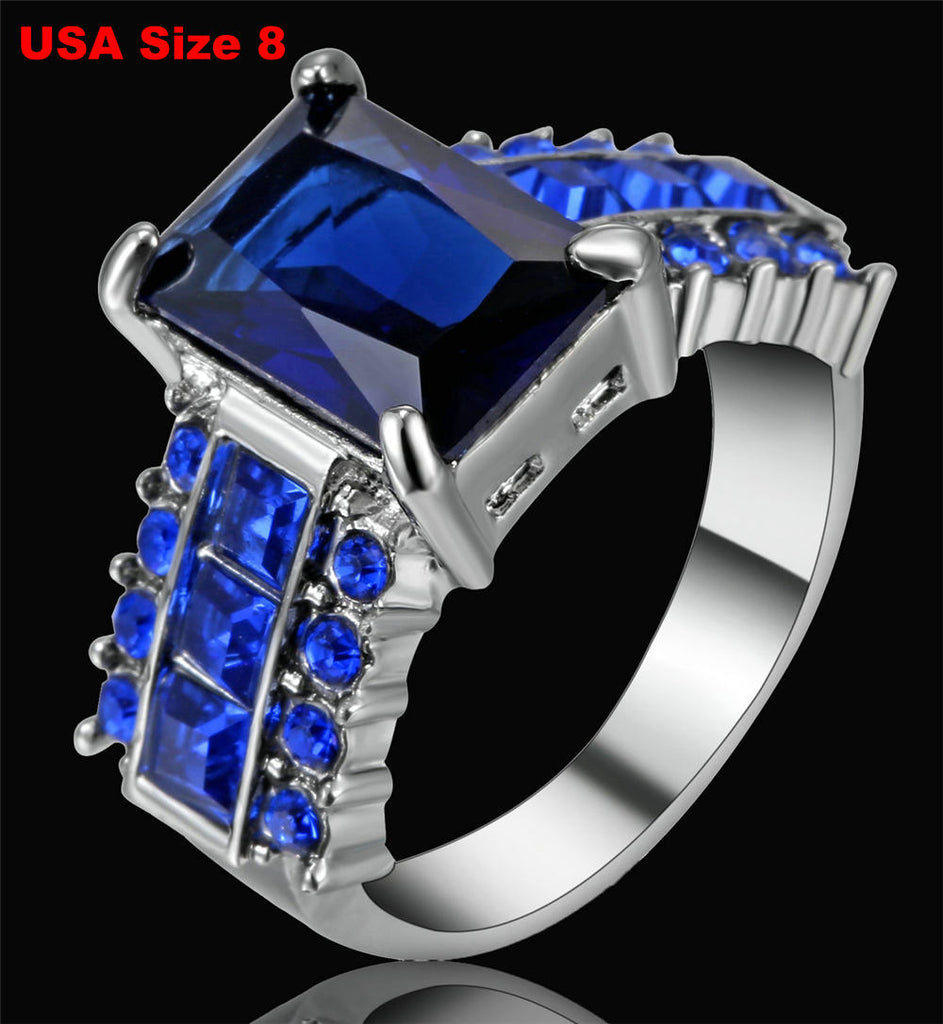 Luxury Wedding black pink Stone Rings with Big Square Zircon Silver Black Color Ring Large Design Jewelry Women Gift