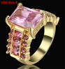 Luxury Wedding black pink Stone Rings with Big Square Zircon Silver Black Color Ring Large Design Jewelry Women Gift