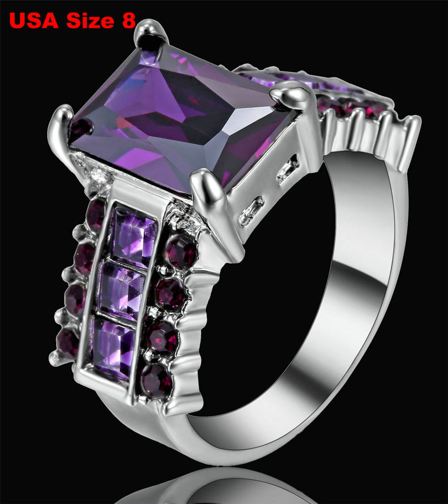Luxury Wedding black pink Stone Rings with Big Square Zircon Silver Black Color Ring Large Design Jewelry Women Gift