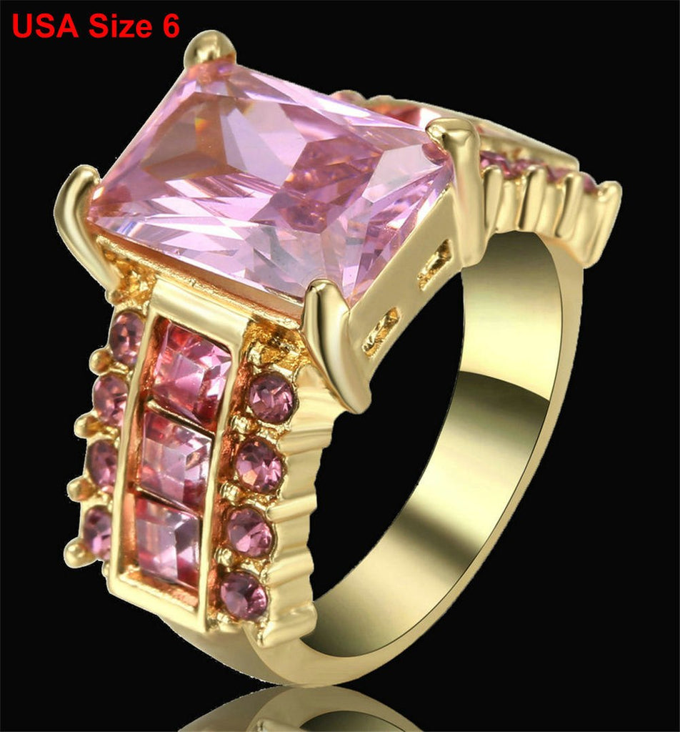 Luxury Wedding black pink Stone Rings with Big Square Zircon Silver Black Color Ring Large Design Jewelry Women Gift