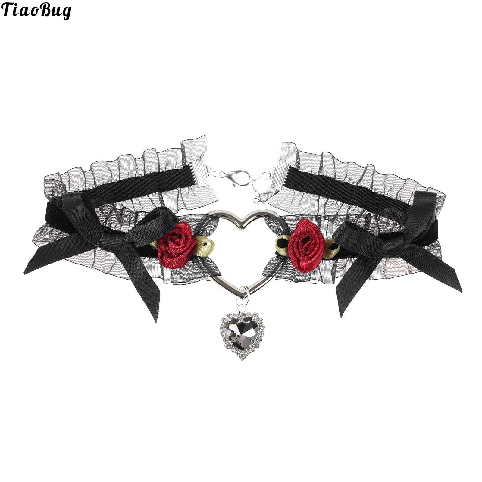 TiaoBug Women Girls Handmade Bow Rose Necklace Chokers Retro Ancient Ways Underwear Accessories Leg Ring For Party Banquet Club