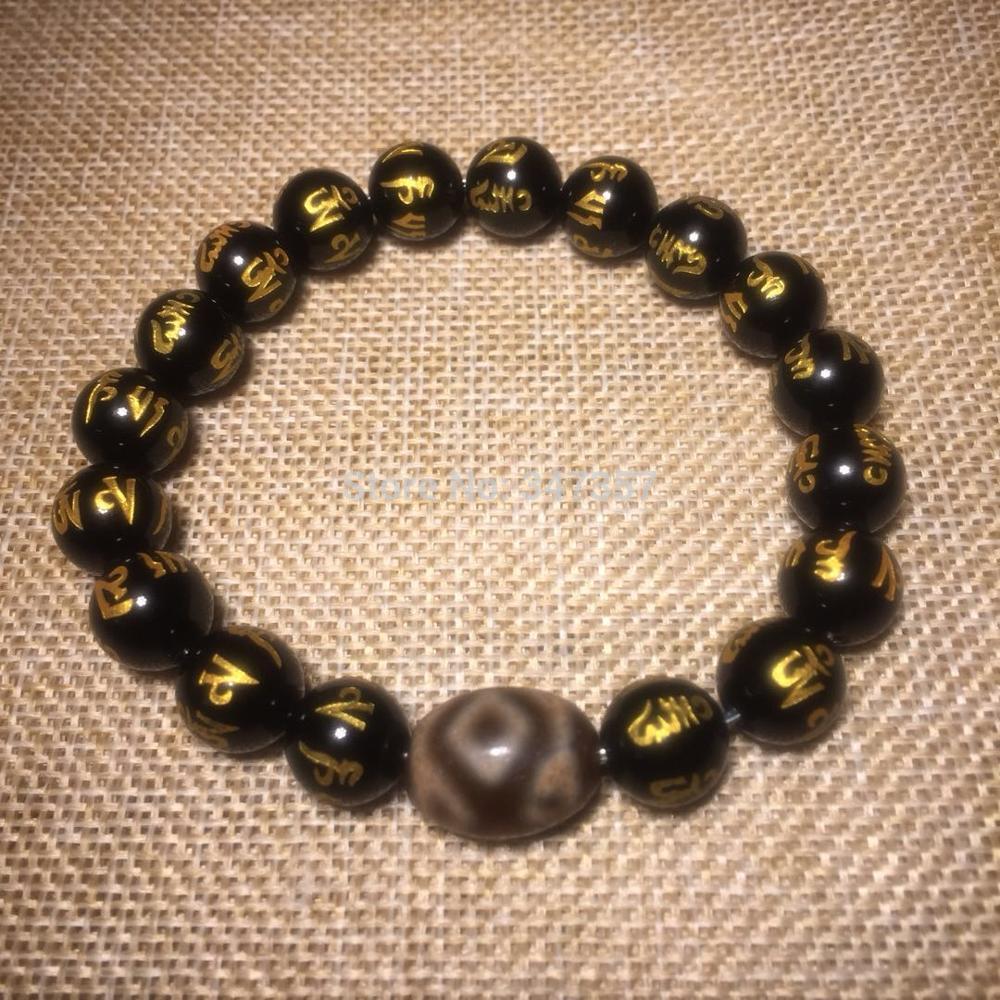 Tibet DZI 10mm Laser engraving Hot stamping 6-word beads bracelet XL men&women jewelry Various patterns optional