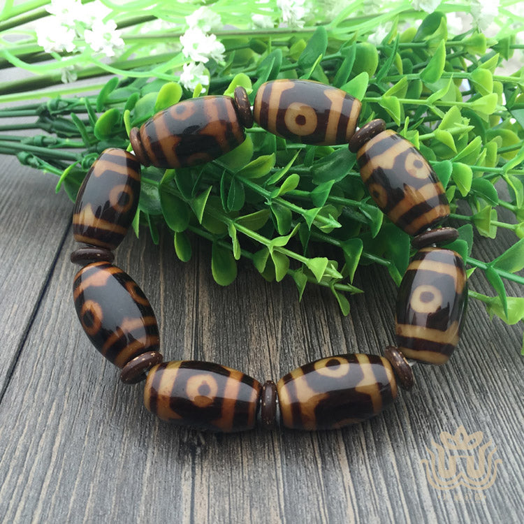 Tibet Dzi Bracelet Three Eyed Dzi Beads with Coconut Shell Spacer Men's Jewelry