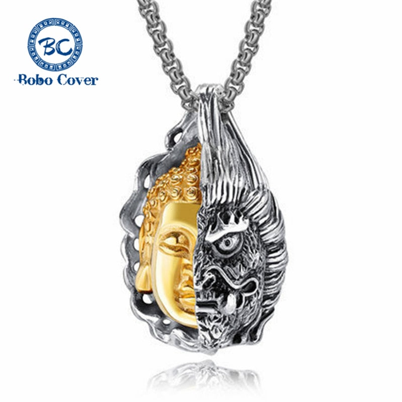 Tibetan Buddhism Men's Necklace Stainless Steel Buddha Demon Religion Jewelry Necklace Pendant Women Amulet Safety Blessing Pray