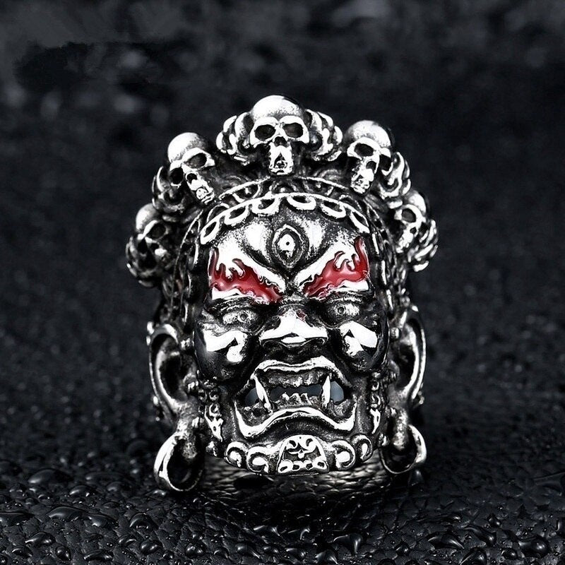 Tibetan Buddhism Yamantaka Rings for Men Emo Punk Personality Charm Finger Jewelry Accessories Religious Party Anillos