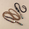 Tibetan Buddhist Handmade Simple Rope Chain Mantra Sign Six Words Pendant Necklace Buddhism Three Eyes Dzi Beads Amulet Necklace