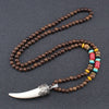 Tibetan Buddhist Mala Wood Beads Necklace Vintage Nepal Charm Ox Horn Pendant Necklace Women Meditation Rosary Necklace Dropship