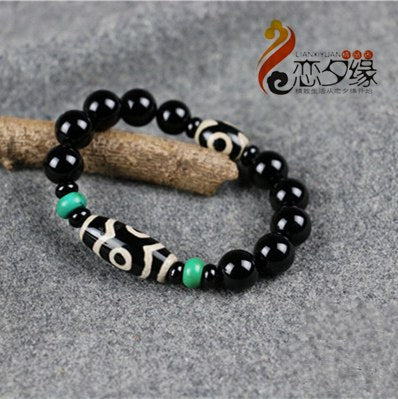 Tibetan Dzi Bead Natural Stone Buddha Bracelet Handmade Kallaite Buddhist Charm Bangle Fashion Jewelry for Men and Women