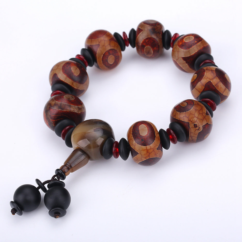 Tibetan Dzi Beads Bracelet Ethnic Style Great Quality 9 eyes Men's Bracelet Natural Gr Agate Dzi Beads Chalcedony Power Chakra