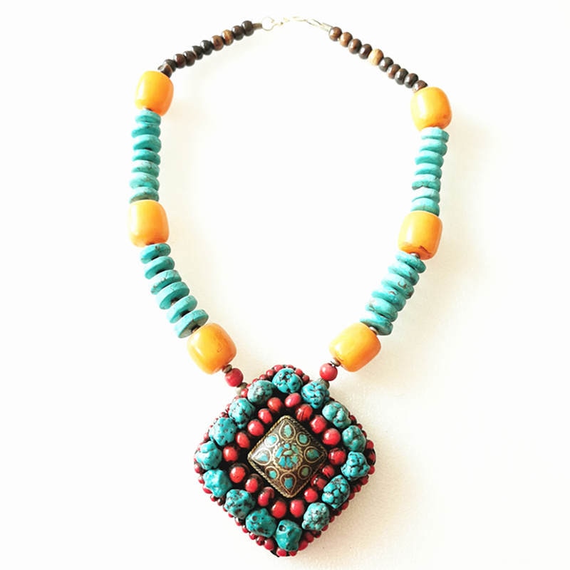 Tibetan Ethnic Necklace Nepal vintage handmade jewelry Big Pendants TNL155
