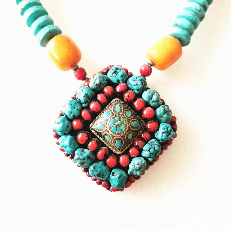 Tibetan Ethnic Necklace Nepal vintage handmade jewelry Big Pendants TNL155